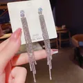 Orecchini pendenti a nappa in argento S925 con pavé di zirconi cubici brillanti - Frangia Quadrata Tutto Diamanti Argento (E0227)