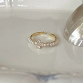 Elegant gold-plated S925 silver ring featuring a cross with zircon and pearls - Pearl Cross Zircon (J6145)