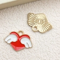 Red enamel heart with white wings and golden fan charms for DIY jewelry making - Red Heart With Wings (14972)