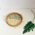 28cm round rattan woven tray with fish pattern shell base and wooden handles - Undersea World / Large 28x3cm