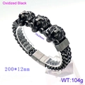Bracciale testa di leone stile punk in nero ossidato con maglie a catena intrecciate - Nero Bollito Leone / 18cm