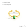 Anello in acciaio inossidabile placcato oro 18k con zircone verde quadrato e aperto - Aperto Regolabile / Verde
