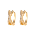 Golden crisscross hoop earrings with pavé white zircon stones in a geometric design - 24K / Gold Twisted Pave Style (JQH0410-GG)