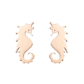 Minimalist seahorse stud earrings in rose gold finish with polished metal surface - Rose Gold