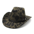 Detail of wide brim wool fedora featuring green camouflage pattern and leather band decor - M (56-58cm) / Army Green