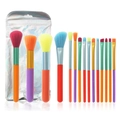 Kleurrijke 14-delige make-up borstelset met een zilveren laser zakje - 15-delige make-up borstel set