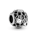 Silver plated DIY charm bead with twisted rope texture and True Love engraved tag - True Love Nameplate and Heart Lock (L0121039-13)