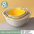 8-piece double-layer yellow and beige plastic drain basket set with 4 nesting sizes - Off-White + Mango Yellow Mix - 8-Piece Set