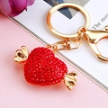 Red rhinestone heart candy keychain with gold lobster clasp for women bag charm - Single Pack / Candy Red
