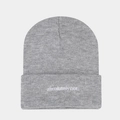 Primer plano del gorro de punto gris con detalle bordado 'absolutely not.' - M(56-58cm) / Gris claro