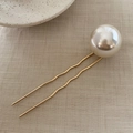 Épingle à cheveux ondulée dorée avec grande perle blanche élégante pour femme - Épingle à Cheveux en Perle
