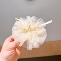 Cream white lace flower hair clip with pearl rhinestone crown for little girls - Yellow