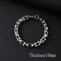 Polished silver 10mm wide stainless steel Cuban bone link bracelet for men with lobster clasp - 21cm / Silver/10mm Handmade Bracelet