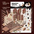 3D DIY Bookstore themed sticker pack with PET material and penguin motifs in brown tones - Simno 1.0 Book Bar
