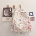 Off-white Canvas Rucksack mit bunten Blumenmustern und süßem Plüsch-Blumenanhänger - Kleine Blume (Ohne Anhänger)
