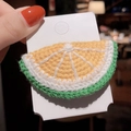 Cute lamb wool hair clip featuring a handmade knitted orange fruit slice design - J-15-Lemon Style