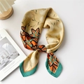 Elegant floral silk square scarf in yellow, orange, and dark green with maple leaf print - Orange Maple Leaf Pattern