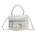 Mini bolso bandolera blanco acolchado para niños con cadena metálica y asa superior - Blanco
