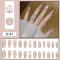 French ballet press-on nails with 3D bows, rhinestones and pink glitter gradient - Nude Pink Glitter Bowknot & Rhinestone Style (D-97) / 24 Pcs/Set