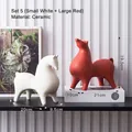 Modern abstract ceramic horse sculpture set in matte white and red minimalist design - Small Round Horse Set 5 (White S+Red L)