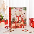 Sacchetto regalo di Natale a quadri rossi con scritte dorate e decorazioni festive - S (18x8.5x24cm) / Confezione Regalo Festiva