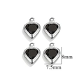 Set of four stainless steel heart pendants with black stones measuring 8mm by 7.5mm - Single Hole-Black / Steel
