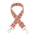 Ethno-Stil beige Taschengurt mit rosa Stickerei und goldenen Metallschnallen - Goldschnalle / Khaki Leuchtend Rosa