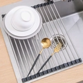 Foldable stainless steel sink drying rack with black non-slip edges for dishes - 15 Rods / Black