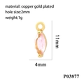 Macro shot of 18K gold plated charm with pink marquise zircon and size dimensions - Gold/Pink Zirconia