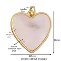 Golden heart pendant with natural white shell inlay measuring 20mm for DIY jewelry - Beige-Iridescent Shell Heart