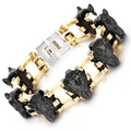 Bracelet chaîne de moto pour homme avec maillons loup dorés et noirs en acier inoxydable - Style Mixte Loup Or Noir (KB73537-BD)