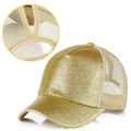 Berretto da baseball glitterato oro con apertura per coda di cavallo e rete traspirante - Taglia Adulto (Regolabile) / Oro a Cinque Pannelli