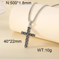 Collana in acciaio inossidabile argento con pendente a croce e zirconi neri - Stile Nero (KN296582-CALY)