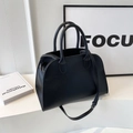 Classic black leather tote bag with dual handles and adjustable shoulder strap for women - Small (Smooth Surface) / Black