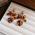 Vintage leopard print heart bow drop earrings with gold studs on velvet display - 29# Leopard Bow Heart (Steel Pin - Gold - Coffee - Bow)
