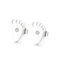 Silver baby footprint stud earrings in stainless steel with clear zircon accent - Zirconia Inlaid / Steel Color (KE96599-Z)