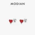 Elegant S925 sterling silver red heart enamel stud earrings with ball screw backs - Red Enamel Heart / Red Heart