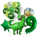 Vue macro du kit de ballons dinosaure avec T-Rex vert et ballons en aluminium numéro 9 - Chiffre 9 / Vert