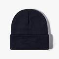 Classic knitted winter beanie in navy blue with a ribbed texture and wide cuff design - Navy Blue