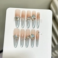 Uñas postizas de trapecio largo con degradado ojo de gato plateado y pedrería 3D - XS / Plateado Ojo de Gato Degradado Stiletto Largo (1130-细狗尖)