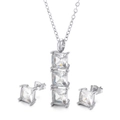 Set gioielli in acciaio inossidabile argento con collana pendente e orecchini a lobo - Argento (Quadrato Bianco)