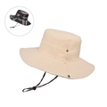 Reversible men's wide brim sun hat in beige with camouflage pattern and adjustable cord - Beige