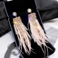 Orecchini dorati con strass scintillanti e nappine di piume rosa eleganti - Piuma Rosa Stile Lungo (4# Ago in Argento)