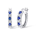 Classic S925 sterling silver hoop earrings with blue and white pavé cubic zirconia crystals - Silver Blue & White Rhinestone Hoop (SE362-P-L)