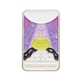 Detail shot of a green frog tarot emperor enamel pin with golden metallic finish - The Emperor (xz8454)