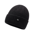 Bonnet en tricot noir avec écusson à lettres ny gothiques blanches et revers large - Taille unique / Gris Chiné