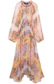 Detail van een bohemien maxi-jurk met paisley-print en verstelbare trekkoord bij de hals - XS / Kleurrijke Bloemenprint