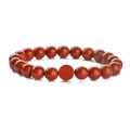 Natural round deep red stone bead stretch bracelet with smooth polished finish on white backdrop - Red Sesame