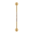 Goldenes Industrial-Barbell-Piercing mit vertikalen Reihen aus klaren Zirkoniasteinen - 1.6X38X5X5mm / Gold