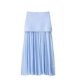 Detail view of light blue pleated long skirt with unique layered high waist design - XS / Blue Midi Skirt